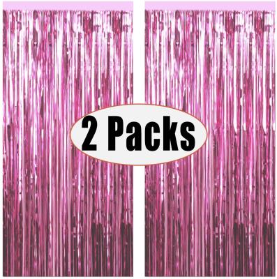 China New Year Light Pink Metallic 2pcs 3x8.3ft Tinsel Foil Fringe Curtains Photo Booth Props Birthday Wedding Bridal Shower Engagement X0005 for sale