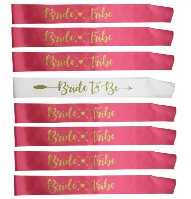 China Wedding Gold Lettering Print Wedding Bride To Be Love and Sash Arrows Print Pink Satin Sash for sale