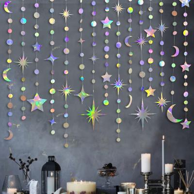 China New Year Star Moon Circle Iridescent Crescent Dot Garland Party Decoration Kit Hanging and Star Flame Bunting Banner XJ0016 for sale