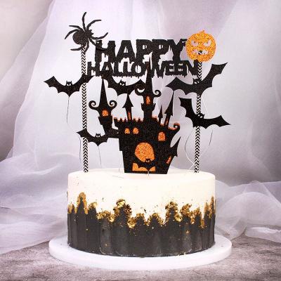 China New Year Halloween Decoration Cake Topper Party Supplies Bat Castle Spider Pumpkin Set Cake Topper for sale