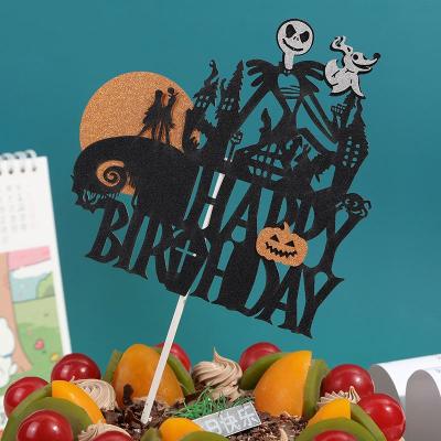 China 2021 Castle Cartoon Cake Topper Creative Witch Pumpkin Head New Year Halloween Decoration Cake Topper for sale