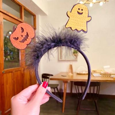 China New Year Halloween Party Decoration Fluffy Hair Clasp Pumpkin Ghost Hat Party Prop Hair Clasp for sale