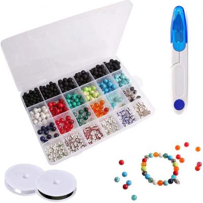 China New Year Diy Natural Stone Round Beads Kit For Bracelet Making Including Buddha& Skull Elastic Beads And String X0499 for sale