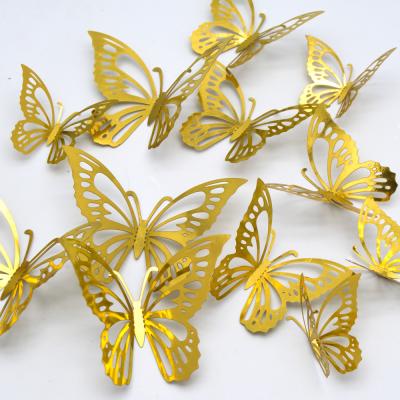 China New Year 12PCS 3D Butterfly Wall Stickers Decal Cavity Gold Butterfly Home Decor Wall Sticker for sale