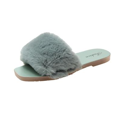 China JIANHUI Fashion Trend Wholesale 1 Pairs Women Furry Fluffy Slipper Lady Raccoon Fur Slides for sale