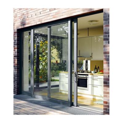 China KDSBuilding Black Metal Exterior 48 Inch European Slim Trap Aluminum Door Stainless Steel Rail Slide Door for sale