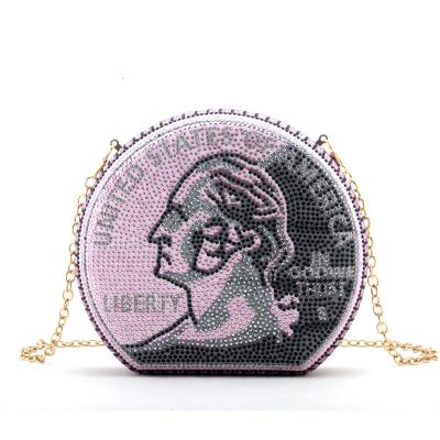 China High Quality US Dollar Money Shoulder Bag For Women Luxury Half Round Purse Handbags Rhinestone Evening Clutch Dinner Fashion Bags New for sale