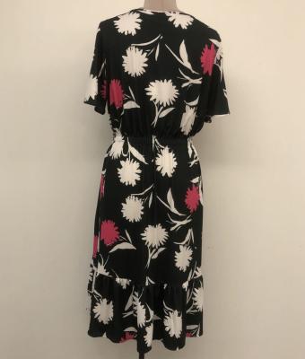 China Black Floral Dress Antistatic Good Quality Knitted Polyester WorstedShort Long Sleeve Dress for sale