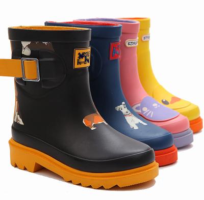 China Fashion trend manufacturer cheap price kids waterproof anti slip multi color dog printing rubber rain boots rubber boots for kids for sale