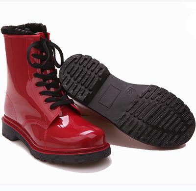 China Fashion Trend Manufacturer Ladies Winter Warm Fur Striping Plastic Classic Waterproof Ankle All Color Martin Shoes PVC Rain Boots For Women for sale