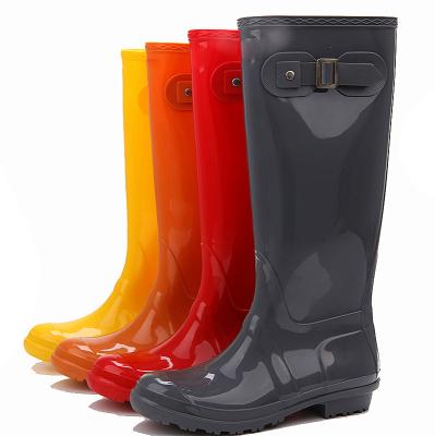 China Fashion Manufacturer Fashion Knee High Adult Plastic Large Waterproof Cheap Rubber Boots Transparent PVC Wellington Rain Boots For Women for sale