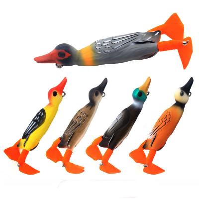 China Durable Thruster Fin Duck Fishing Lure 95mm Top 12g Water Artificial 3D Bait Eyes Baits Bass Paddle Tail Soft Plastic Lure for sale