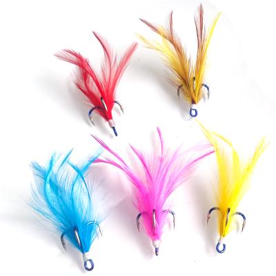 China Sniper #4, #6 Fishhook Feather Hook Durable High Carbon Steel Water Treble Hooks With Colorful Feather for sale