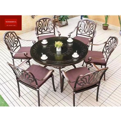 China Modern Design Custom Cast Aluminum Outdoor Metal Round Dining Table Set for Patio for sale