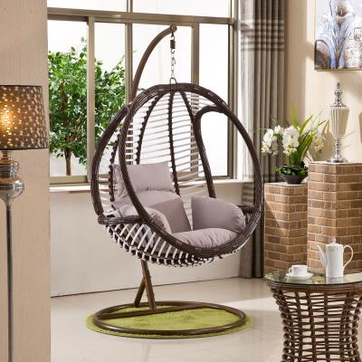 China Indoor/Outdoor Metal Frame Round PE Rattan Swing Chair with Waterproof Fabric Cushion for sale