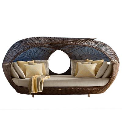 China Soft Cushion Half Round Rattan Daybed for Hotel Outdoor in Garden Sunbe for sale