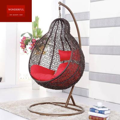 China Metal Frame Hand-made Rattan Swing Wicker Chair for Outdoor Garden Villa Hanging Basket for sale