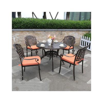 China Balcony Bistro Furniture Wood Pattern BBQ Set Cast Aluminum Dining Set for Patio Dining for sale