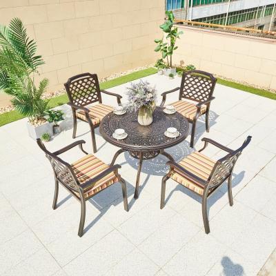 China Garden Furniture Modern Design Cast Aluminum Dining Set with Outdoor Round Table for sale