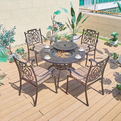 China NO Folded Cast Aluminum Bistro BBQ Dining Table and Chair Set with Round Coffee Table for sale