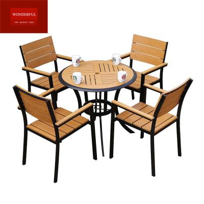 China Outdoor Garden Wood Furniture Dining Set with Aluminum Plastic Chairs and Tea Table for sale