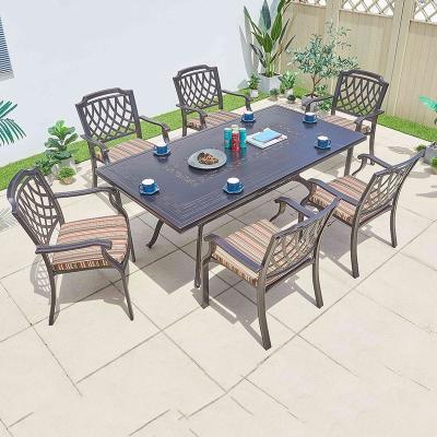 China Outdoor Dining Sets with Long Table and Comfortable Cast Aluminum Furniture in Brown for sale