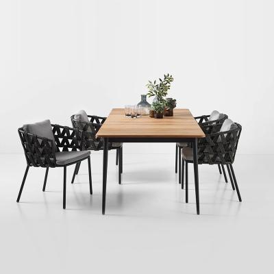 China Outdoor Furniture Dining Room Set with Aluminum Frame Teak Wooden Dining Table and Chairs for sale