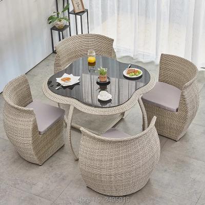 China Pe Rattan and Metal Frame Dining Chair Set for Outdoor Dining Table in Mail Packing for sale