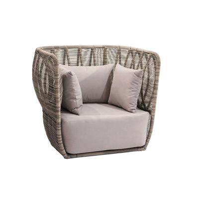 China Villa Outdoor Sofa Durable Single Seater Rattan Garden Furniture with Power Coated Frame for sale