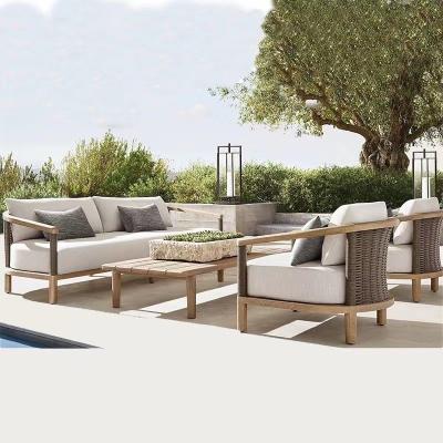 China Modern Style Solid Wood Cushioned Sofa Set for Living Room Garden Hotel Villa Patio for sale