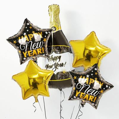 China Foil 2022 Champagne Happy New Year foil balloon for Happy New Year party decorations kids gifts Champagne wine bottle globos for sale