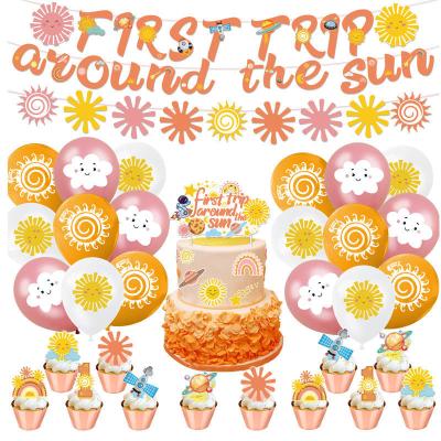 China The First Eco-Friendly Trip To Pull The Flag Sun Cloud Latex Balloon Event Decor Cake Insert Card Party Supplies Birthday Decorations Sets for sale