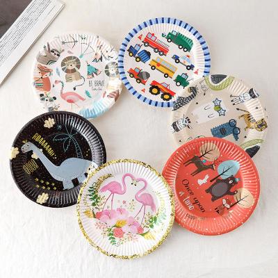 China Eco-friendly Cartoon Custom Design Disposable Paper Plates Set 10pcs Party Plates Sets Party Tableware Set Party Dishes for sale