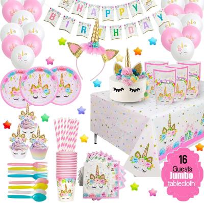 China Pink Unicorn Party Decorations Supplies Set Latex Plates Tableware Happy Birthday Banner Party Balloons for sale