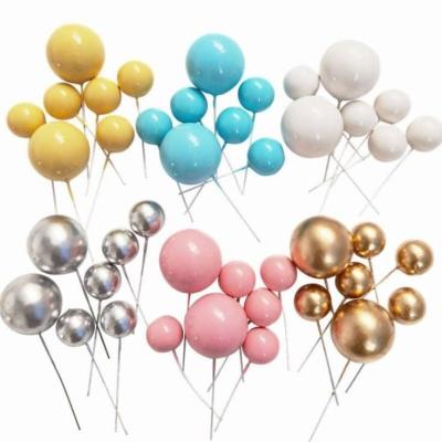 China Hot Sale Plastic Cake Decoration 2CM 5pcs/bag Ironing Silver Gold Ball Balls Birthday Plug-in Dress Up Cake Topper for sale