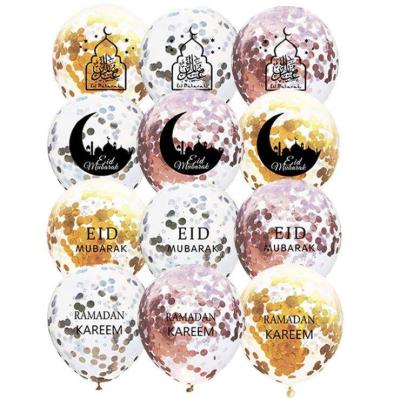 China Muslim EID Mubarak Printed Confetti Balloons Ramadan Kareem EID Decoration Latex Balloon Wholesale 2022 festival 12 inch for sale