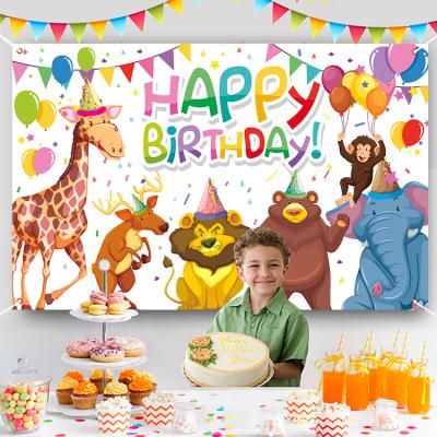 China Simple Cloth Banner Children's Birthday Photo Background Party Cloth Cute Animals Hanging Cloth Banner for sale