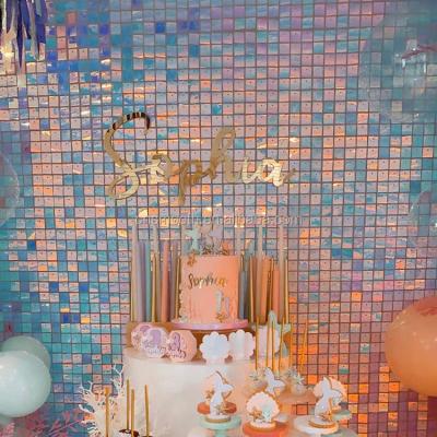 China Plastic Backdrop Pet Sequin Wedding Backdrops Feature Decorative Flat Shimmer Wall Panel Custom Sings Store Window for sale