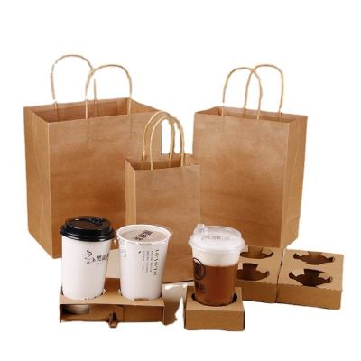 China Handmade High Quality Custom Printing Brown Kraft Paper Recycled Gift Bag For Food /coffee Kraft Paper Bags With Handles for sale