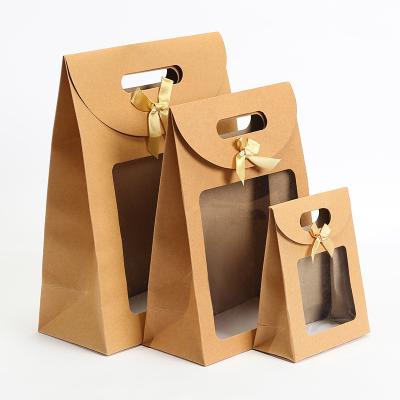 China Low Moq Handmade Custom Printing Brown Kraft Paper Recycled Gift Bag For Kraft White Paper Bags With Window for sale