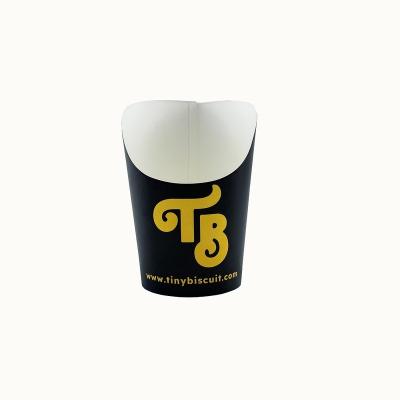 China Recyclable Black Disposable White Cardboard Dipped Finish French Fries Or Waffle Cups With Custom Logo Printing for sale