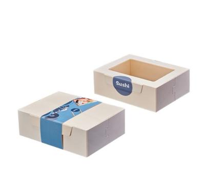 China Rectangular Transparent Rectangular Japanese Food Packaging Disposable High-grade Wooden Paper Box Recyclable Sashimi Sushi Meal Box for sale