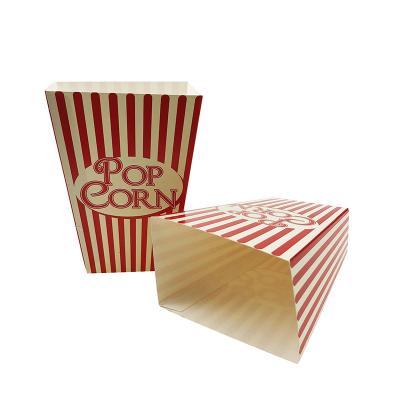 China Recycled Materials 24 Ounce Striped Disposable Popcorn Party Family Folding Carton Popcorn Box Custom Printed Paper Popcorn Bucket for sale