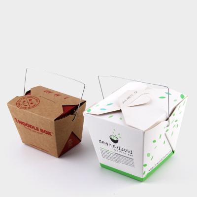 China Recyclable Disposable Fried Rice And Noodles Takeout Food Box Packaging Custom Printing Kraft Paper Handheld Packing Box for sale