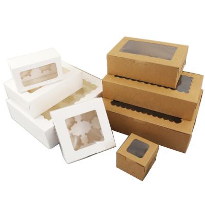 China Recyclable White Brown Kraft Coated Packaging Printed 2,4,6,8,10 Cup Cake Paper Box With PVC Window for sale