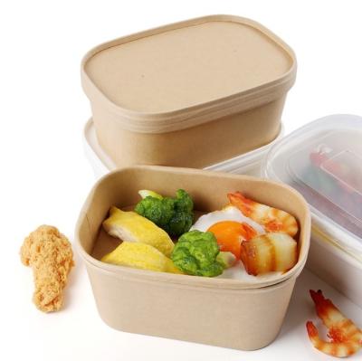 China Recyclable Manufacturers Supply Ambient Disposable Takeout Box Paper Bowl Lunch Box Rectangular Round Brown Paper Soup Bowl for sale