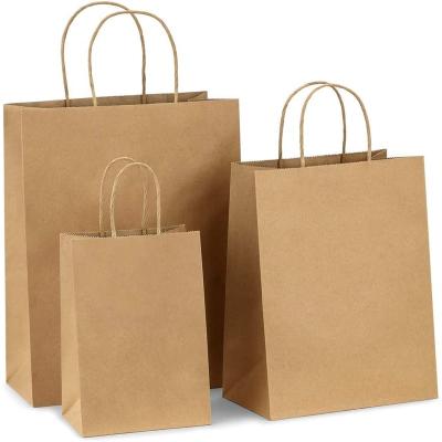 China Wholesale Cheap Restaurant Recyclable Take Away Food Packaging Eco Recycle Brown Grocery Kraft Paper Shopping Bag With Handle for sale