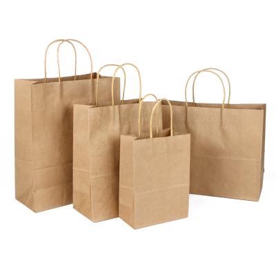 China Recycled Materials RTS Brown Kraft Gift Wrapping Craft Shopping Paper Bag With Twisted Twine Handle for sale