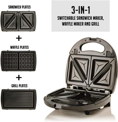 China Commercial Sandwich Grill Waffle Maker Set With Removable Non-Stick 3 Cast Iron Cooking Plates Lunch Perfect Bread Toaster for sale