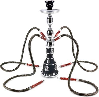 China Complete 4 Hose Brass Hookah Shisha Set - DA Metallic Vinci Glass Vase (Scientia Black) for sale